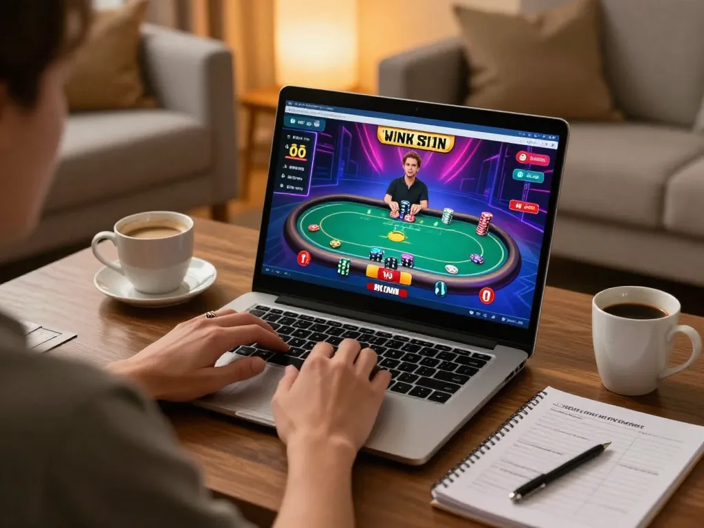 Player enjoying online blackjack on 58ff platform with strategy notes and warm ambiance.