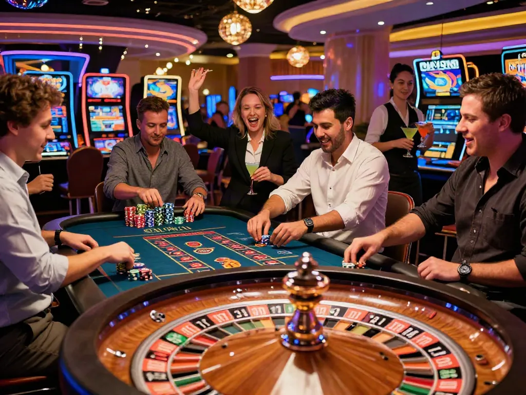 TA88 vibrant casino scene with players celebrating a big win.