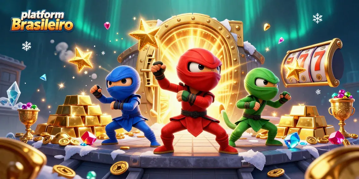 Engage with the platform brasileiro as chameleon ninjas collect treasures in a vibrant casino setting.