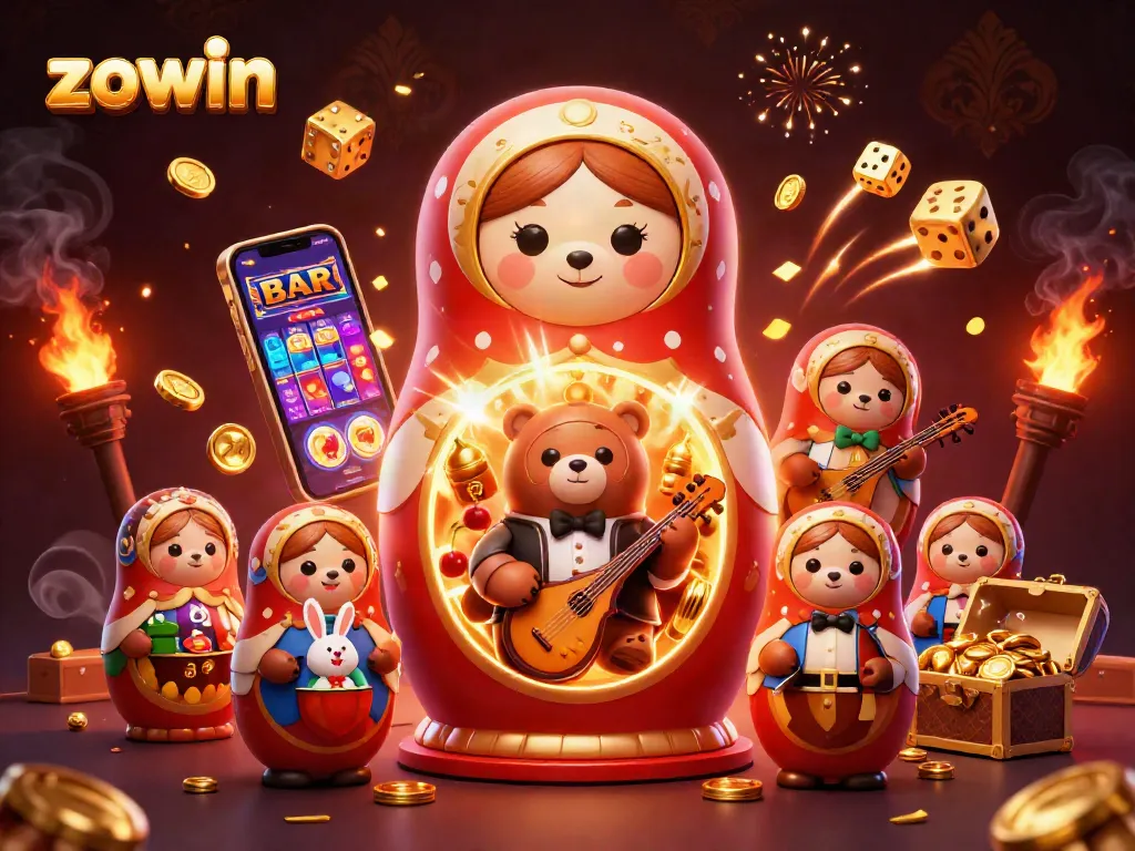 Zowin bursts with excitement as cartoon bears and a serenading rabbit join a casino extravaganza.