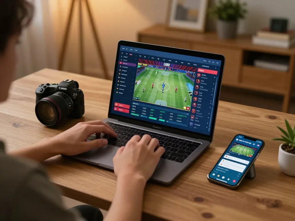 Kèo nhà cái hôm nay displayed on laptop during intense sports betting session at home
