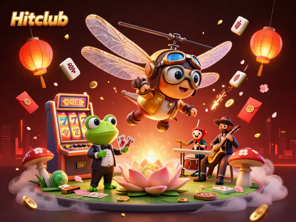Hitclub casino scene with a dragonfly pilot, frog croupier, and jazz musicians.