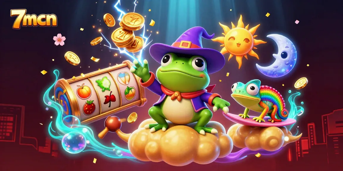 Experience the excitement at 7mcn with a vibrant casino scene filled with golden coins and dynamic characters.