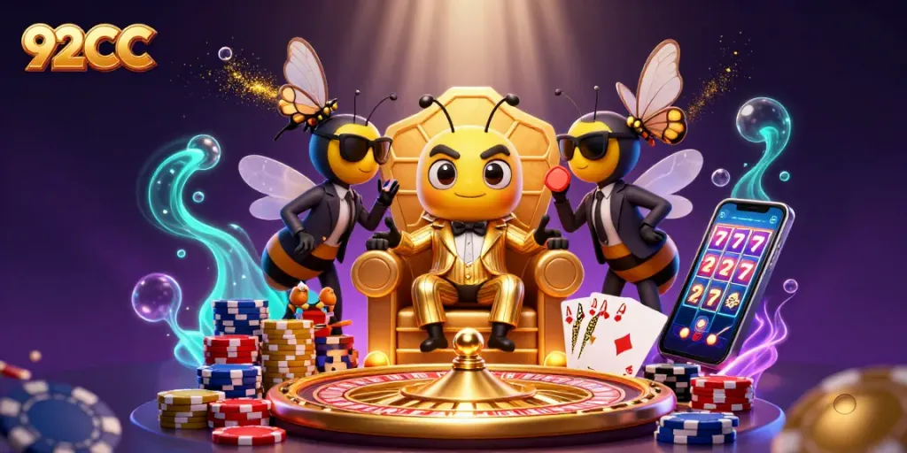 Spin to win with 92CC in a vibrant casino scene filled with excitement and colorful elements.