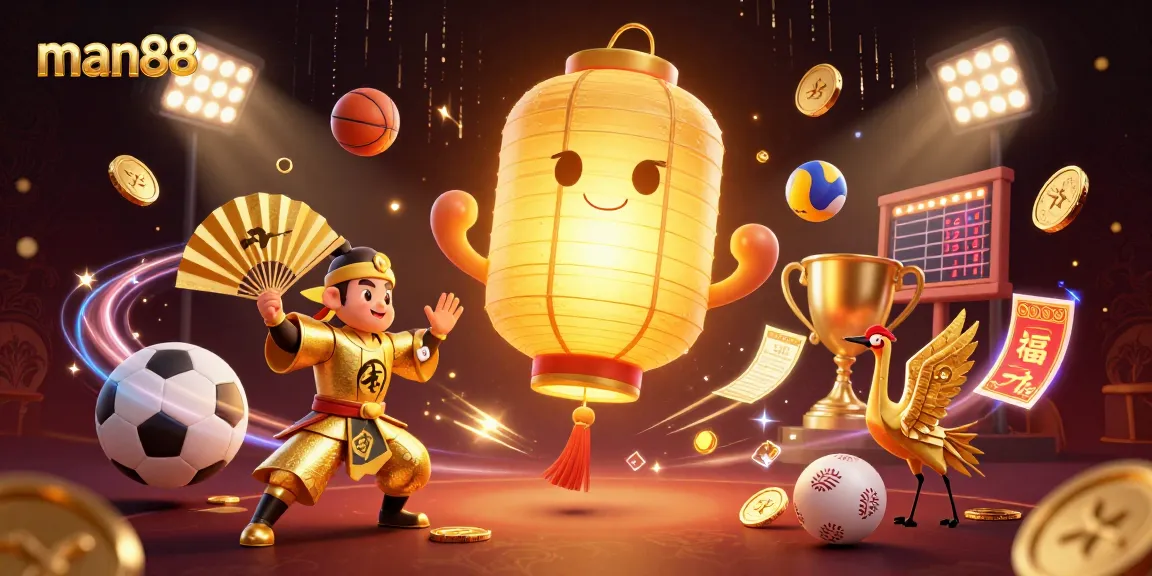 Experience exciting sports betting at man88 with vibrant elements and dynamic visuals in this 3D illustration.