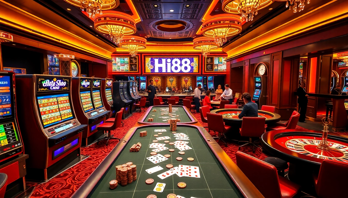 Experience thrilling gaming at Hi88 with vibrant casino tables and exciting atmosphere.