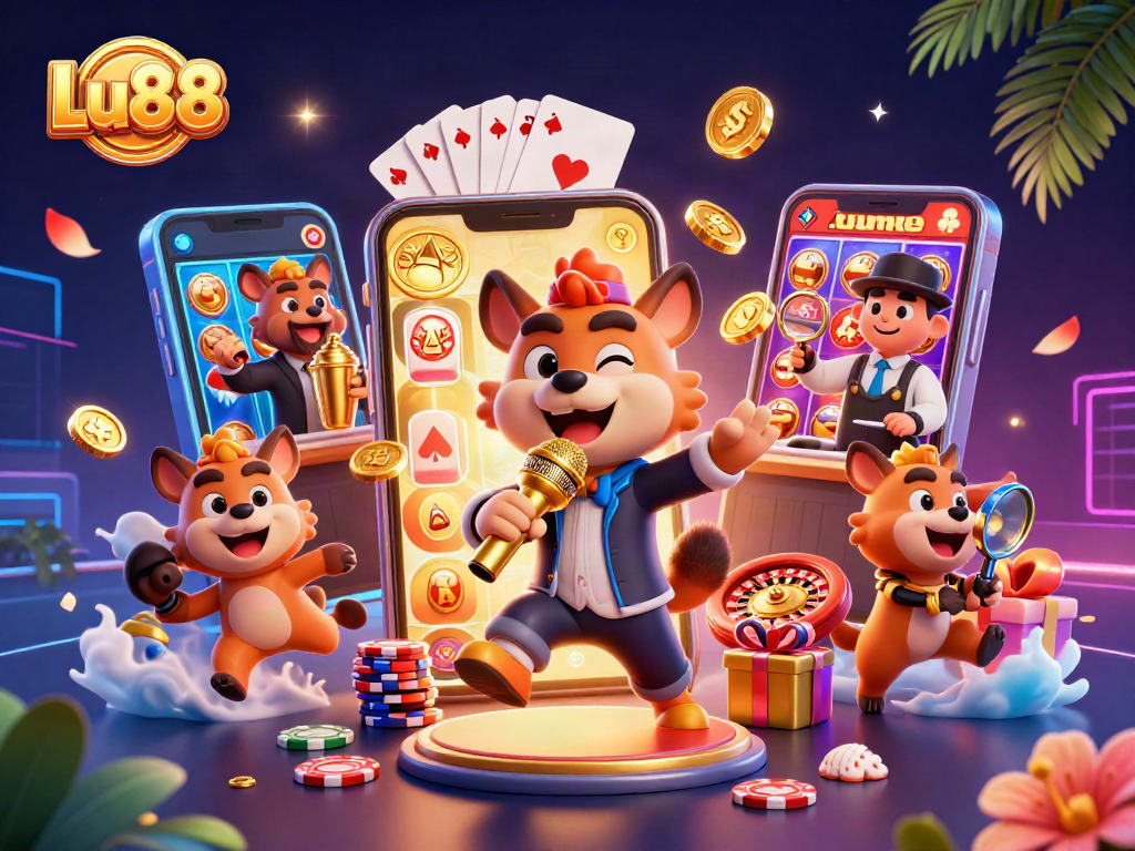 Lu88 hyenas in a comedy casino club, showcasing a lively gambling environment.