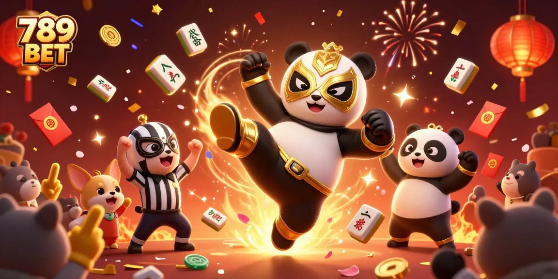 Experience thrilling action with 789 BET's panda wrestler in a vibrant casino celebration.