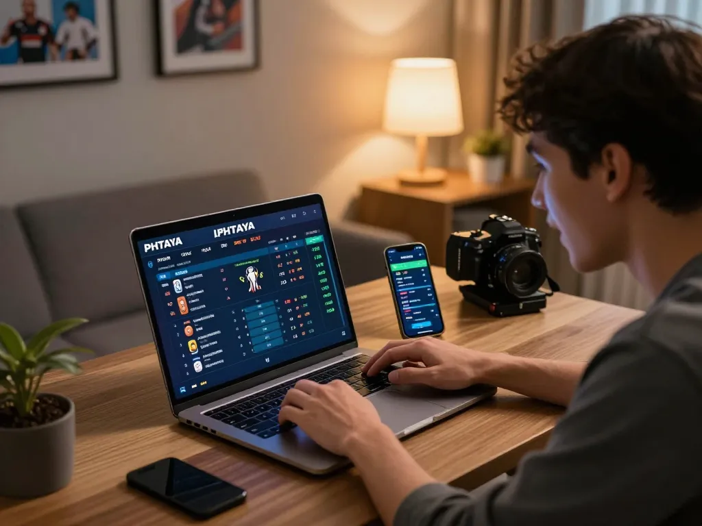 PHTAYA user placing bets on laptop showcasing live sports betting interface.
