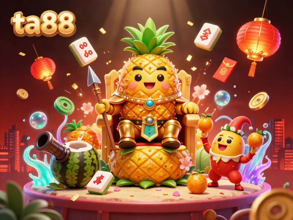 Experience the thrill of ta88 with a vibrant casino scene featuring a golden pineapple king and festive elements.