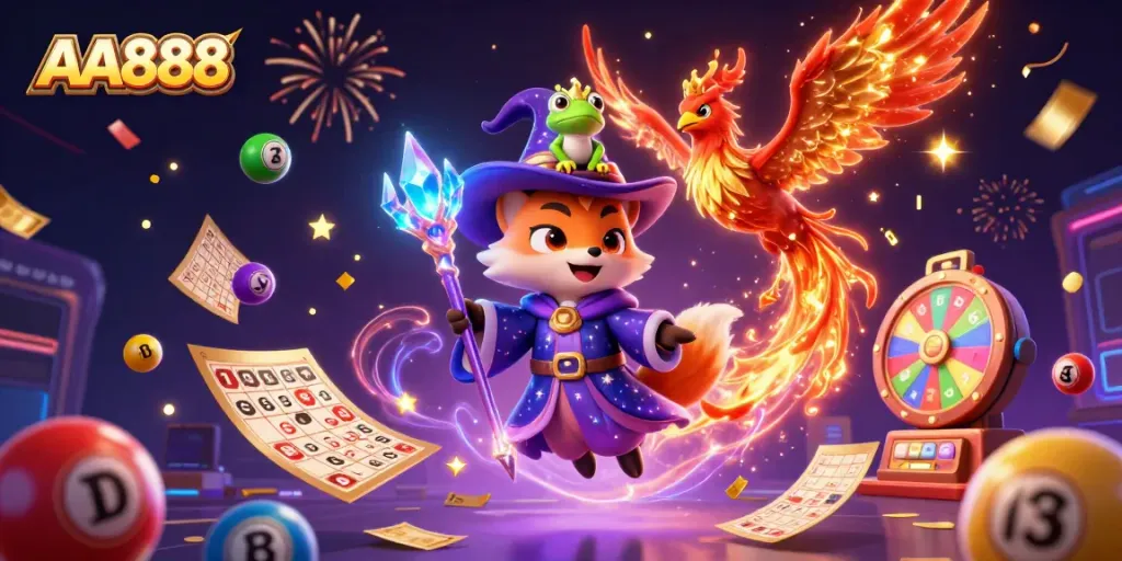 Engage in thrilling gambling with AA888's vibrant lottery atmosphere and enchanting characters.