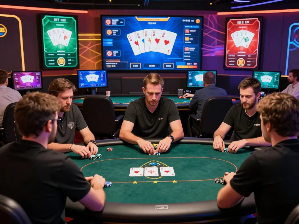 Engaged players at gk888 online poker table enjoying strategic gameplay and virtual interactions