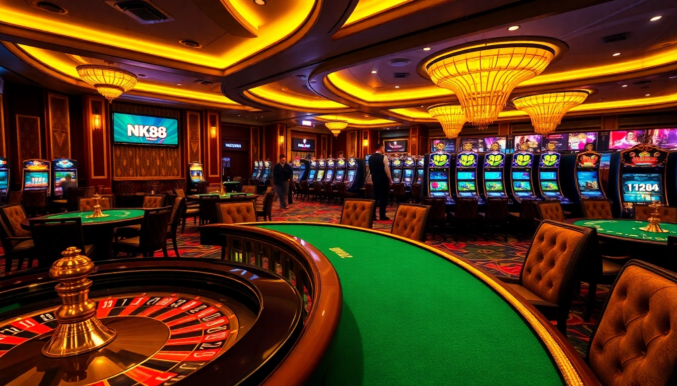 Experience the thrill of winning at NK88, with vibrant casino tables and dynamic slot machines.