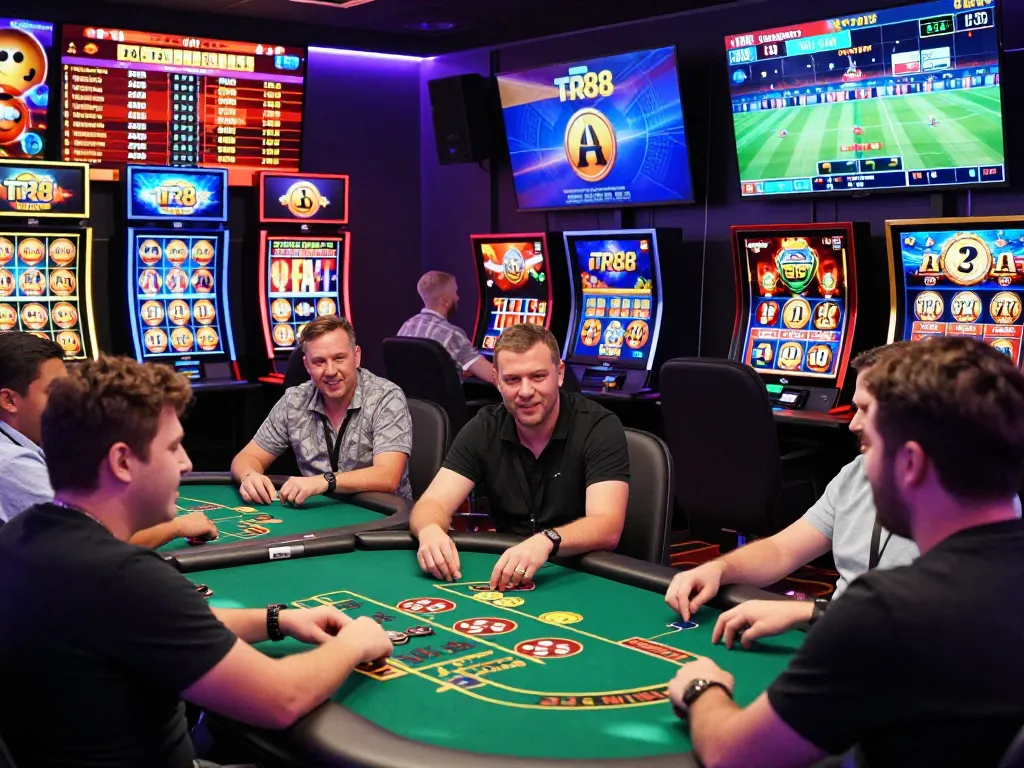 Engaged players enjoying TR88's thrilling online gambling experience with vibrant games and real-time betting options.