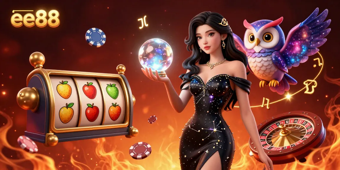 Experience the vibrant world of ee88 casino with a mystical scene featuring gaming elements and a stunning main character.