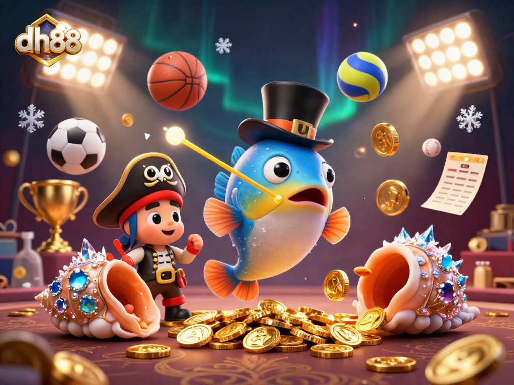 Win exciting rewards with dh88 featuring vibrant sea creatures and dynamic sports elements.