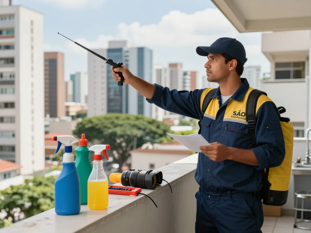 Dedetizadora technician providing eco-friendly pest control in São Paulo, ensuring a safe and clean environment.