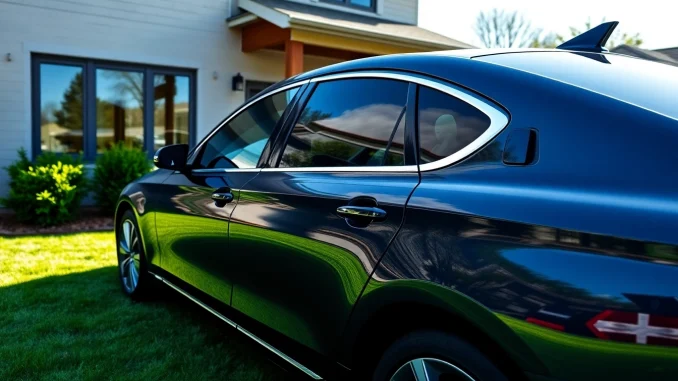 Enhance your view with window tint Chattanooga on a sleek car against a modern backdrop.