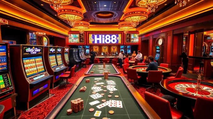 Experience thrilling gaming at Hi88 with vibrant casino tables and exciting atmosphere.