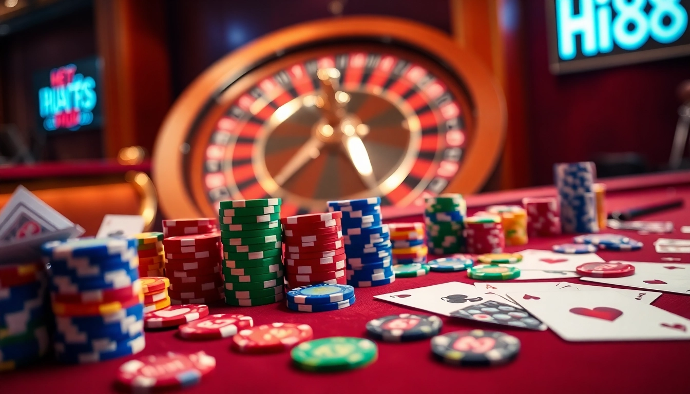 Experience the excitement of Hi88, where vibrant poker chips and thrilling gameplay meet.