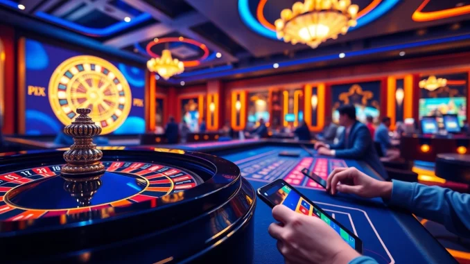 Cena envolvente apresentando 'jogo que paga dinheiro Pix' em um cassino online vibrante.
