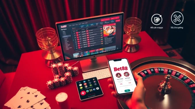 Bet88 đăng nhập: Engaging online gambling scene with luxurious casino elements