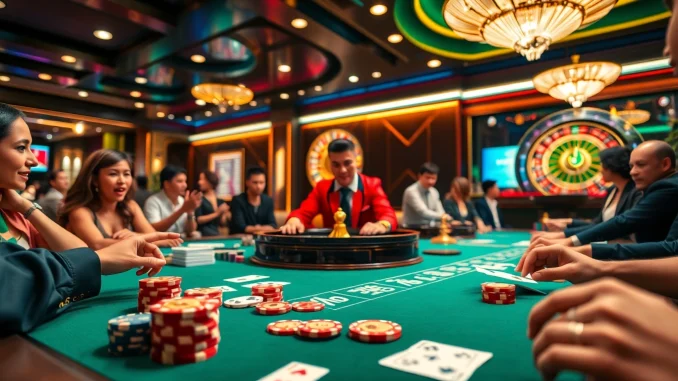 Players enjoy an exciting game at VN88, highlighted by vibrant casino elements and thrilling atmosphere.