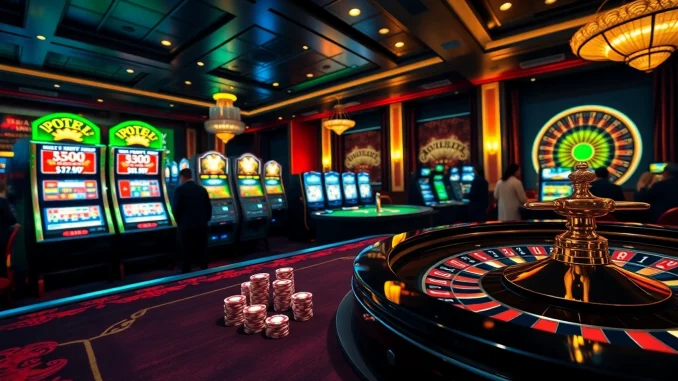 Action-packed gambling scene at https://gg88.ltd/ featuring poker chips and slot machines.