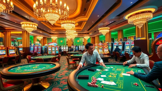 Experience the excitement at lương sơn tv with stunning casino tables and engaging players in an upscale setting.