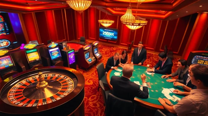 Experience the thrill of gaming with 258bet's vibrant casino atmosphere featuring engaging roulette and slot machines.