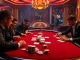 Winning players engage in an intense poker game at mb66 casino, showcasing excitement and luxury.