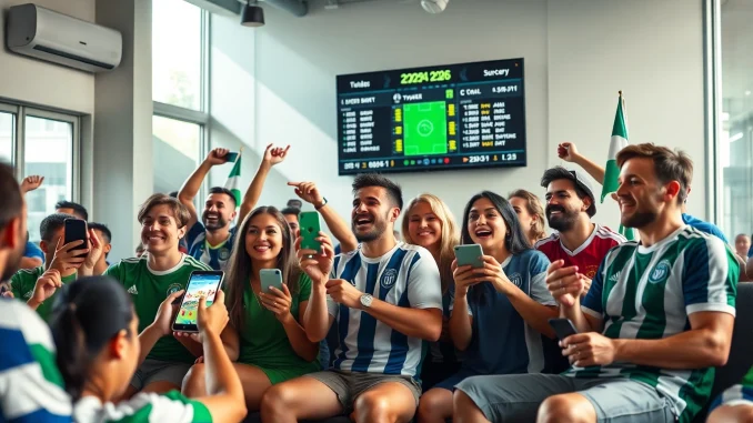 Exciting scene showcasing fans experiencing lương sơn tv live soccer streaming on various devices.